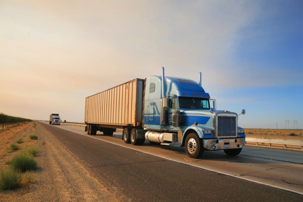Refrigerated semi trailer on the highway
